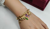 "Bamboo Style Gold-Plated Charm Bangle",