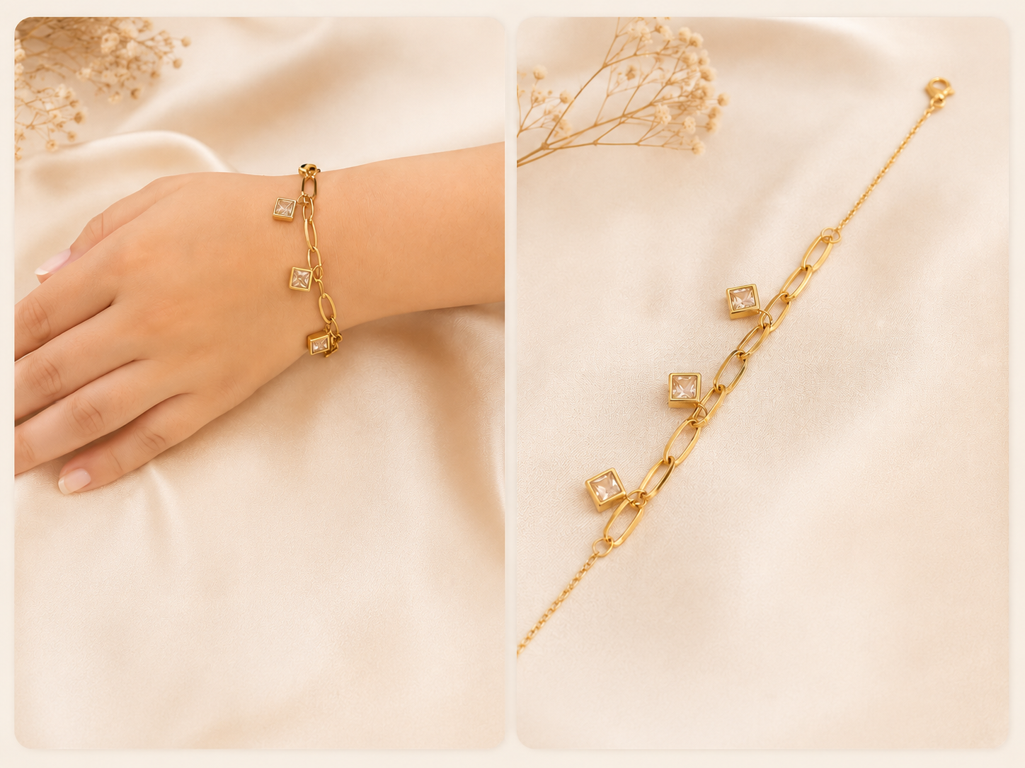 Square and heart charm bracelets