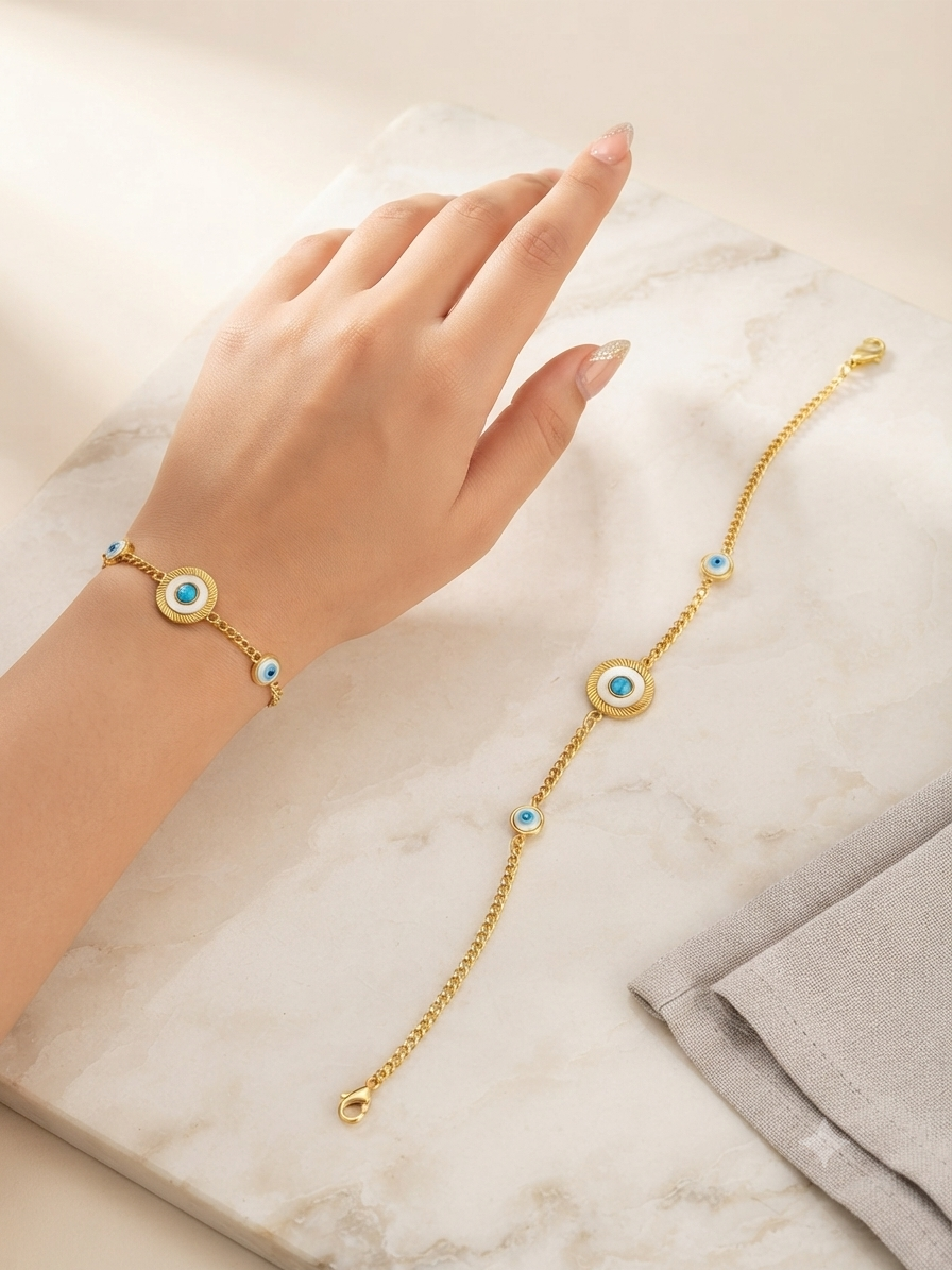 Evil eye pearl bracelet