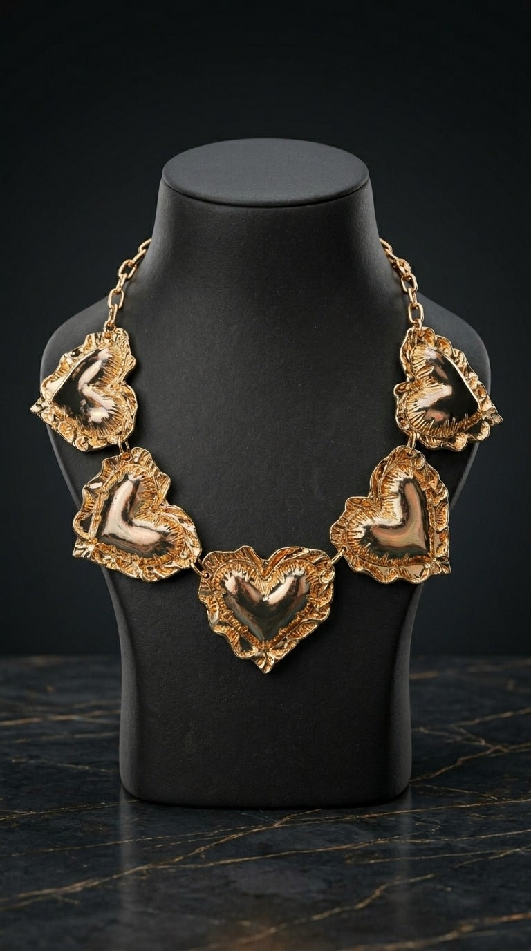 Golden Heart Statement Necklace