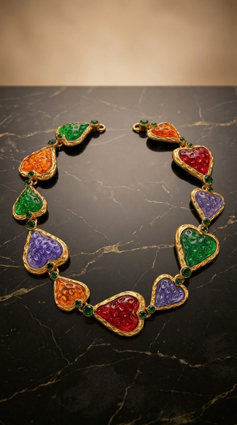 Rainbow Hearts Statement Necklace