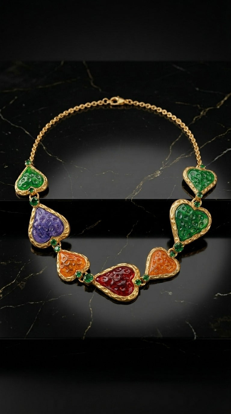 Rainbow Hearts Statement Necklace
