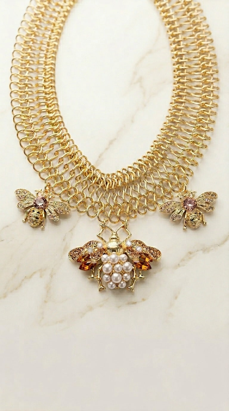 Golden Queen Bee Statement Necklace