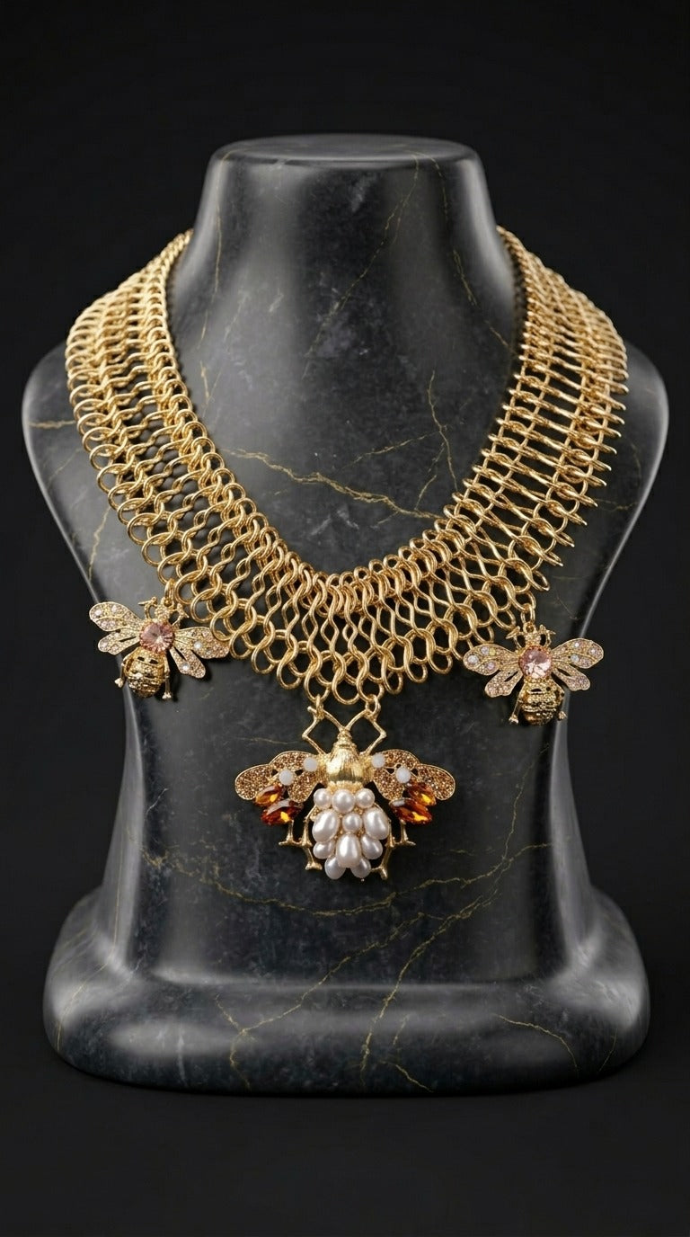 Golden Queen Bee Statement Necklace
