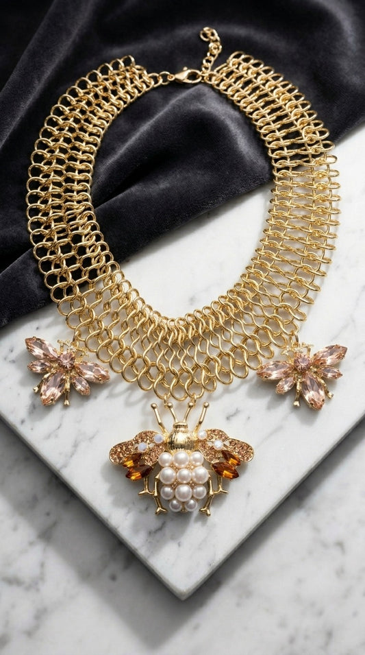 Golden Queen Bee Statement Necklace