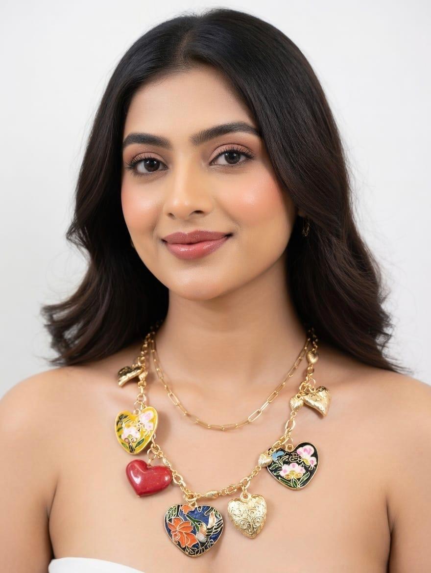 “Double chain colourful heart neckpiece”