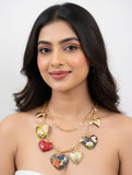 “Double chain colourful heart neckpiece”