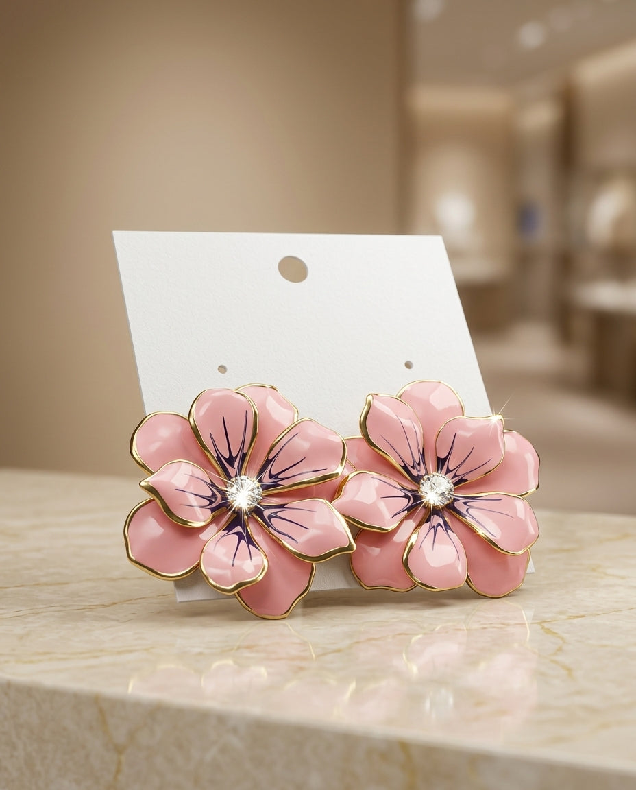 "The Blush Orchid Enamel Studs"