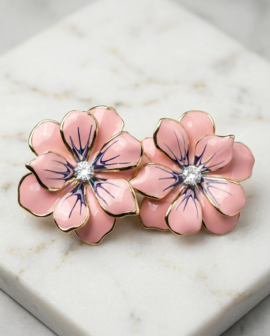 "The Blush Orchid Enamel Studs"