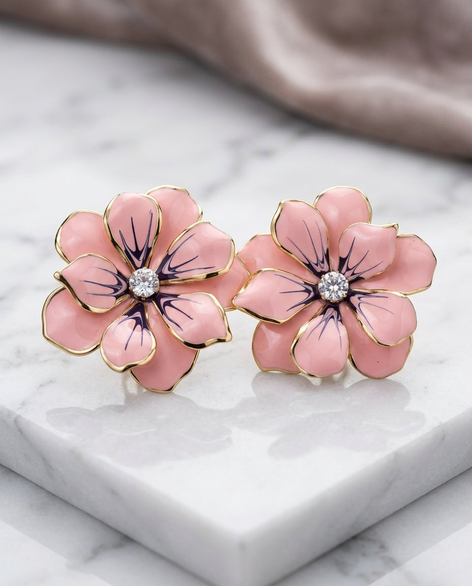 "The Blush Orchid Enamel Studs"