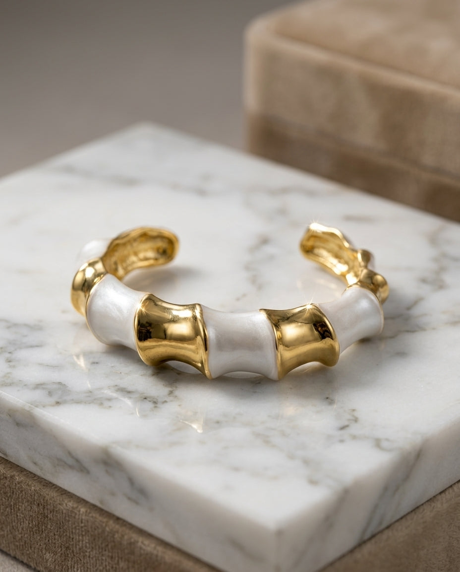 "The Ivory Bamboo Gilded Cuff"