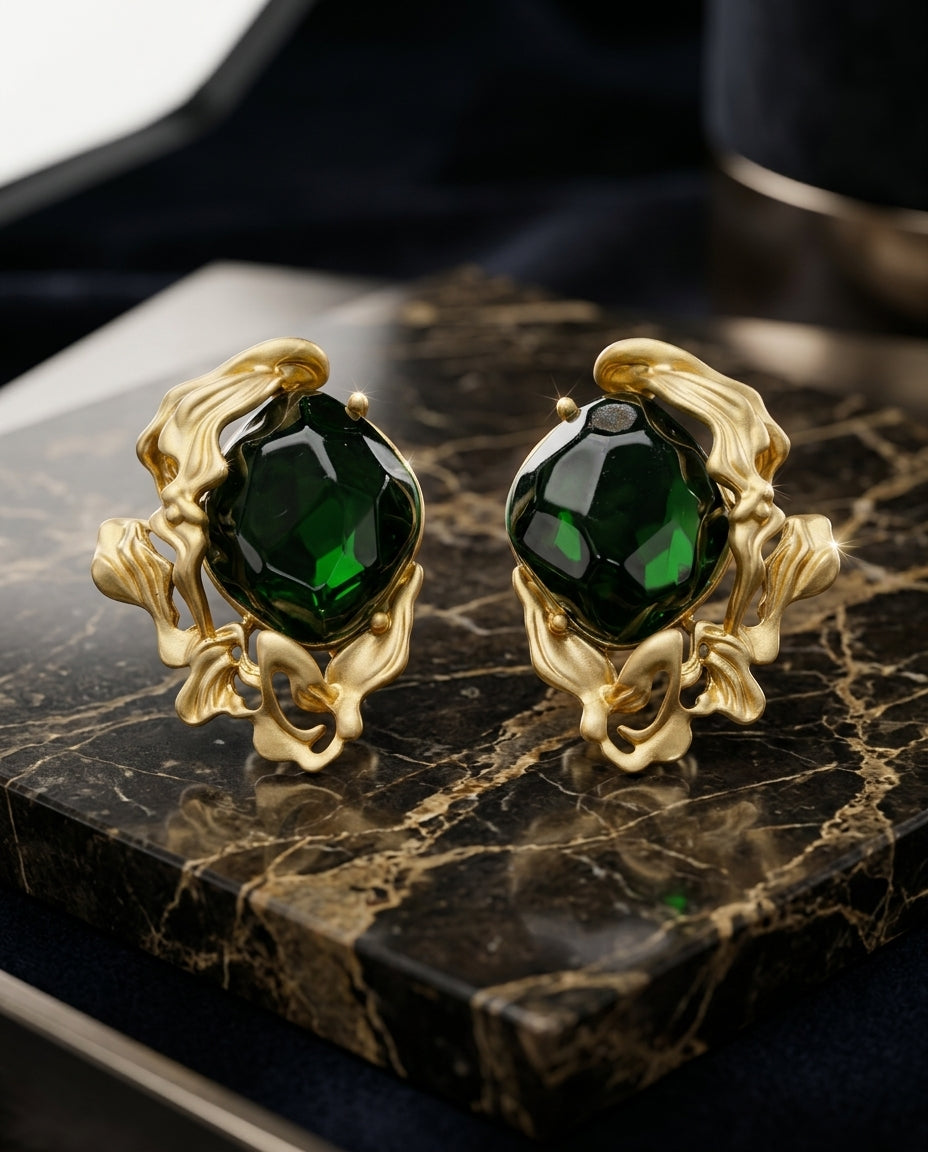 "The Emerald Abyss Sculptural Studs"