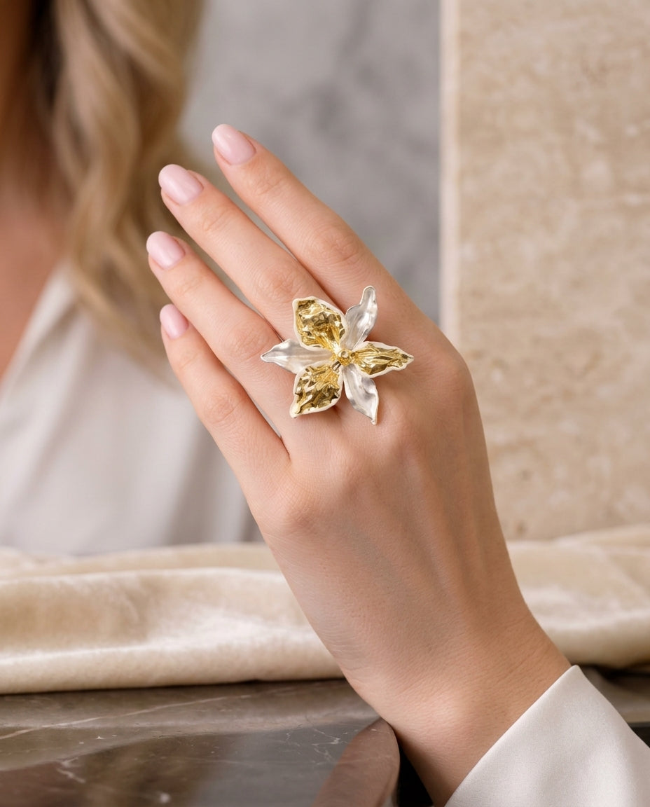 "The Olivia Gilded Orchid Ring"