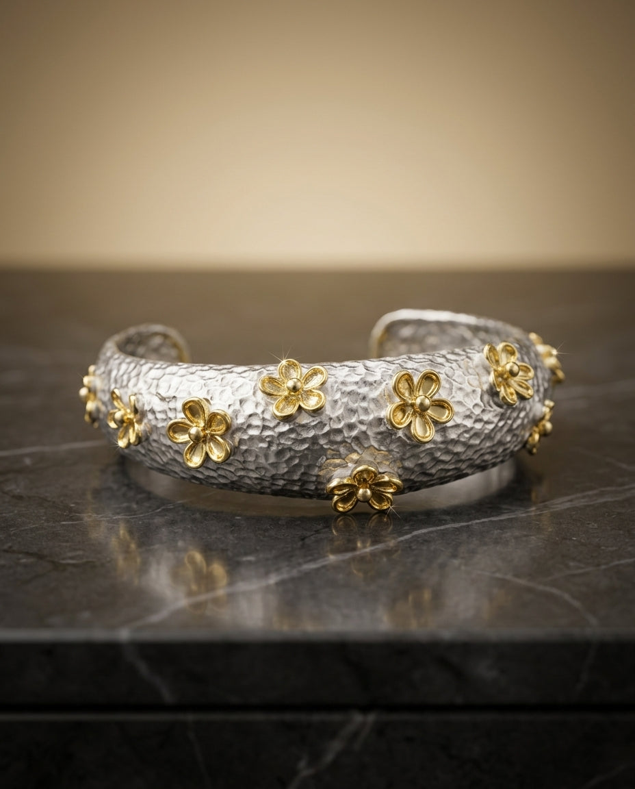"The Gilded Meadow Hammered Cuff"