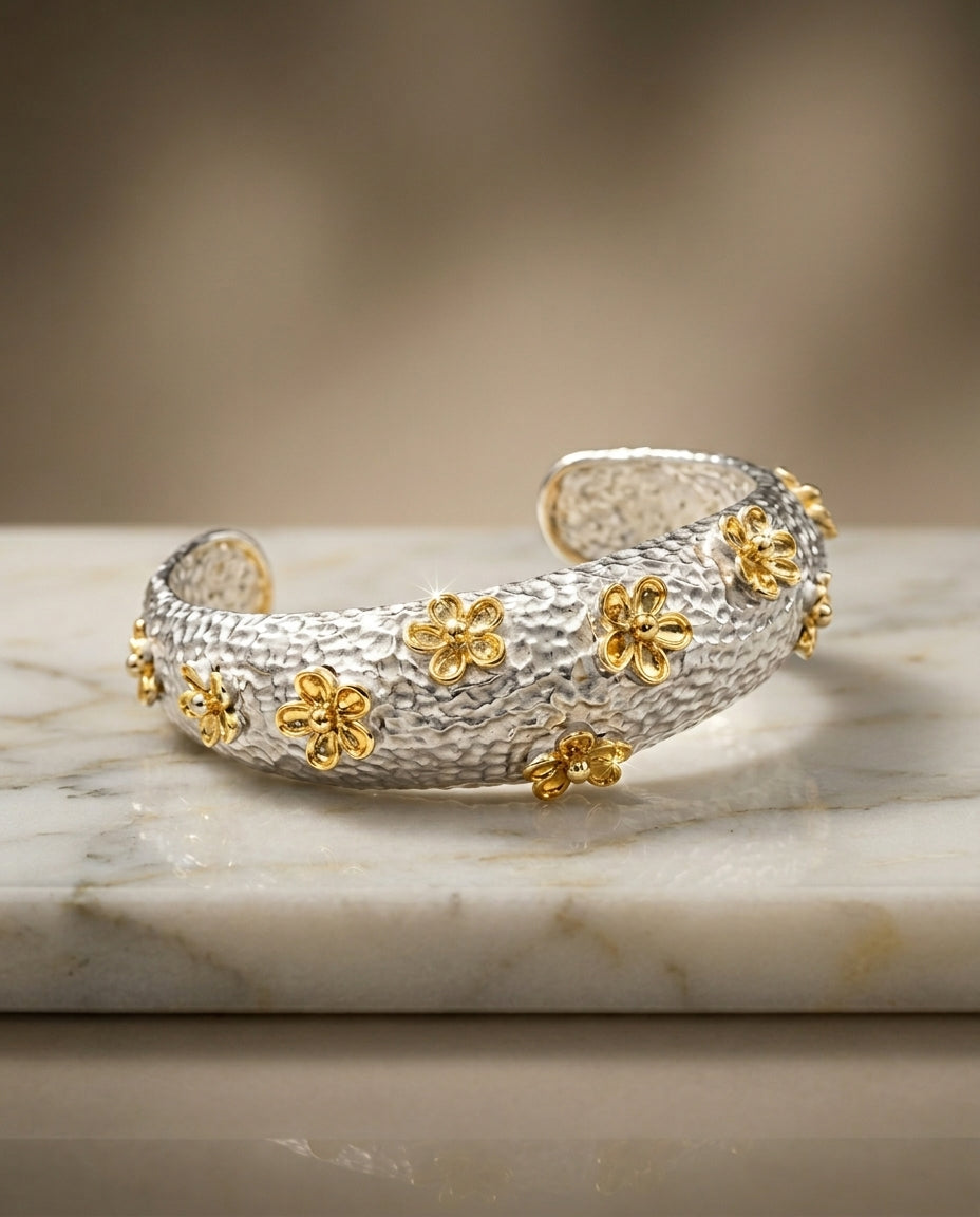 "The Gilded Meadow Hammered Cuff"