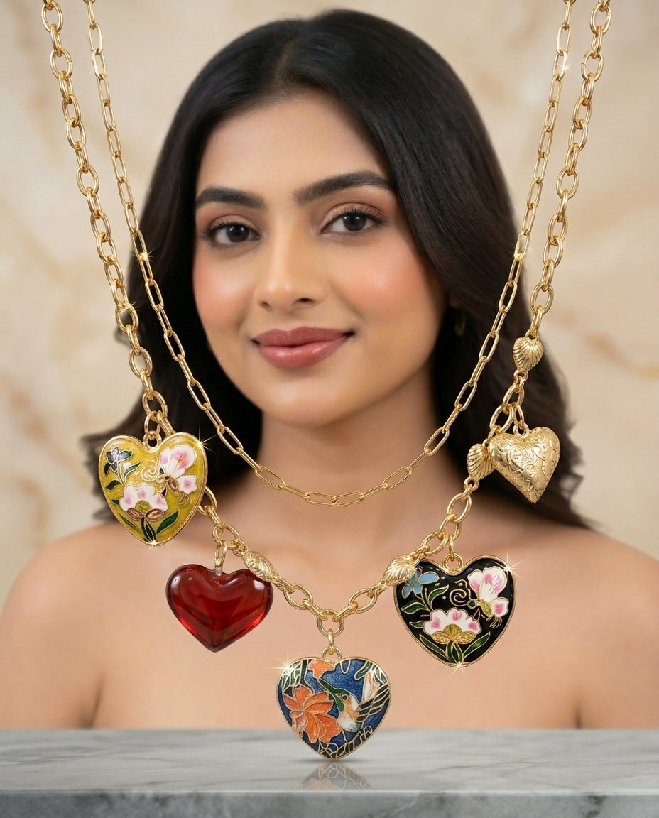 “Double chain colourful heart neckpiece”