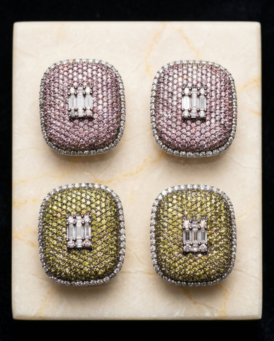"Imperial Gaze Colored Diamond Cluster Earrings."