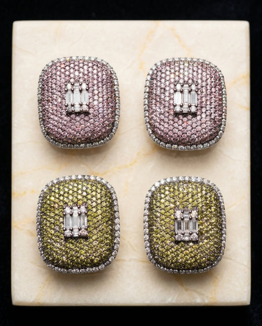 "Imperial Gaze Colored Diamond Cluster Earrings."