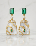 Emerald & Mother-of-Pearl Serpent Statement Earrings