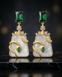 Emerald & Mother-of-Pearl Serpent Statement Earrings
