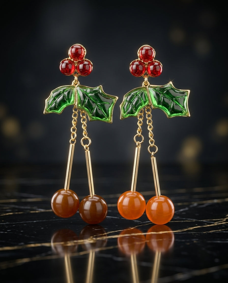"Whimsical Cherry Berry Drop Earrings"