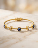 "Golden Cable Evil Eye Charm Bangle"