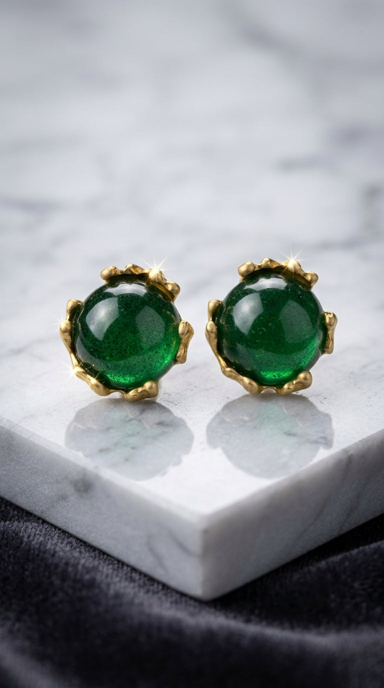 "The Emerald Cabochon Nebula Studs"