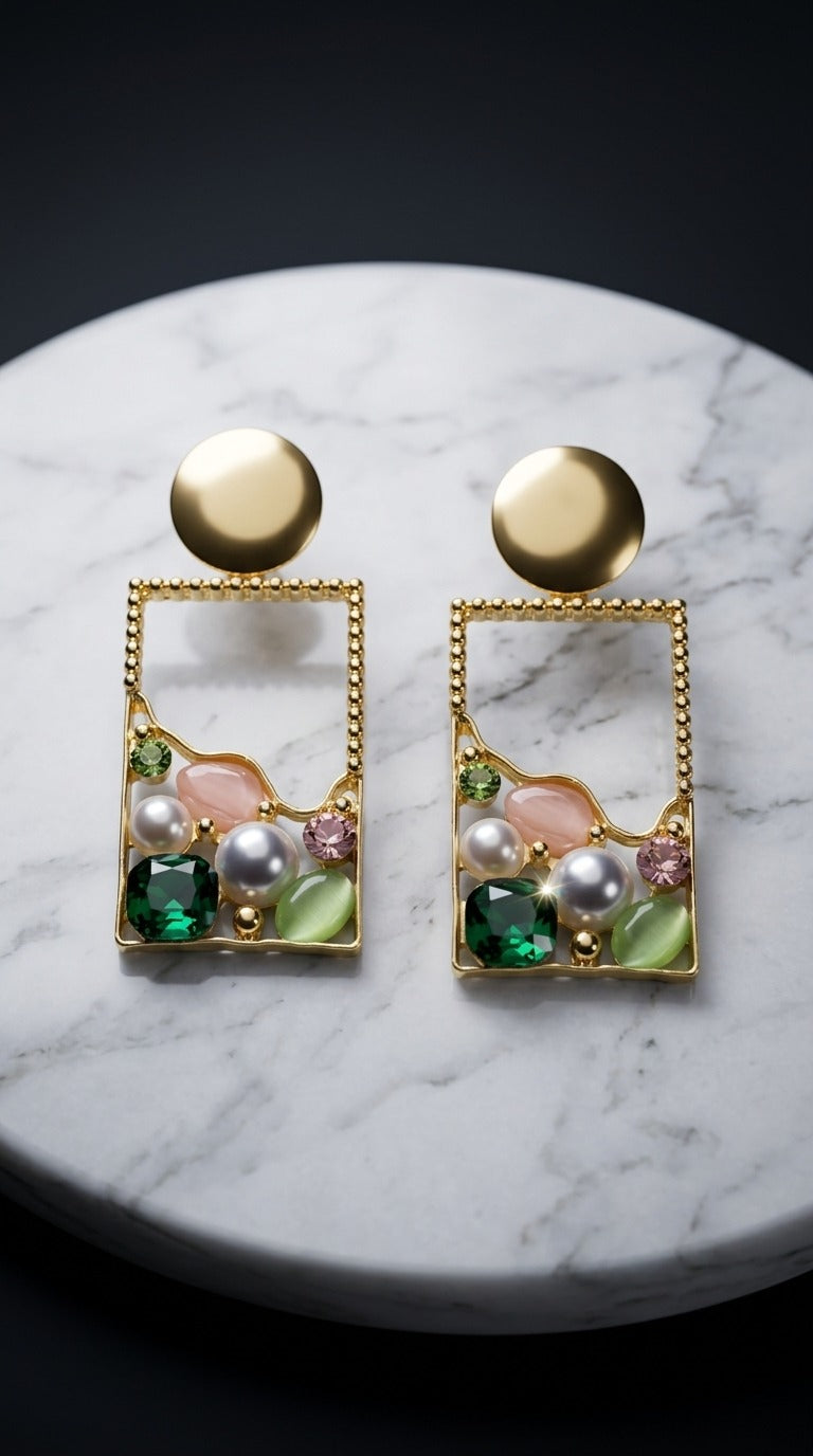 Emerald Mosaic Frame Earrings