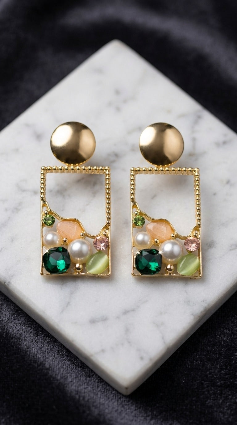 Emerald Mosaic Frame Earrings