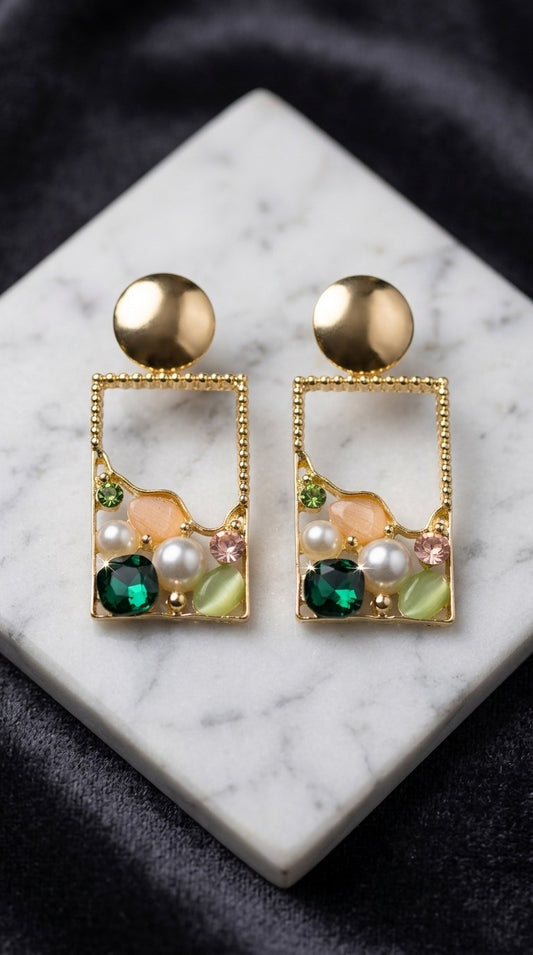 Emerald Mosaic Frame Earrings